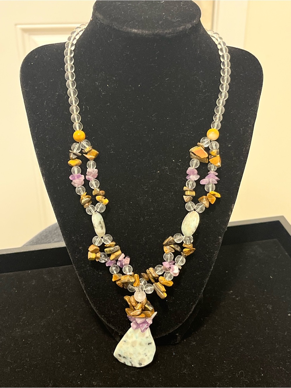 Handmade Multi-Stone Pendant Necklace in Yellow and Purple